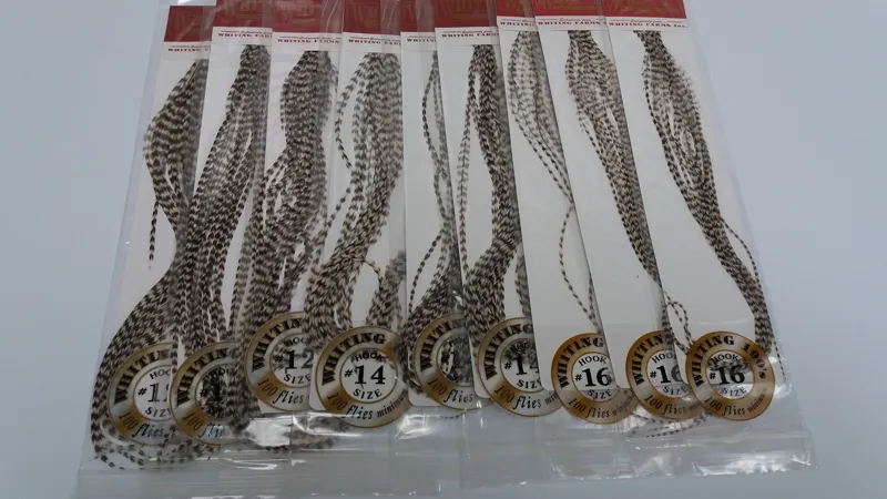 Whiting 100 Saddle Hackle Pack in Grizzly-1